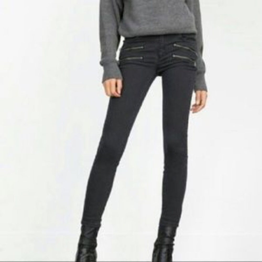 Zara Skinny Jeans with zippers Washed Black